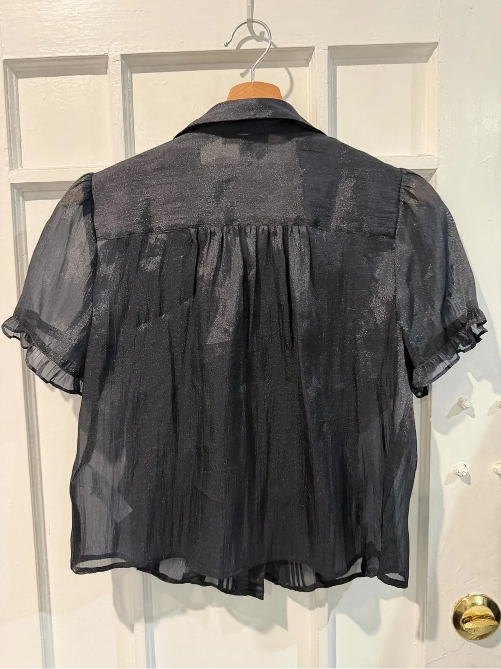 J. Crew Black Sheer Ruffle-Front Button Down Shirt